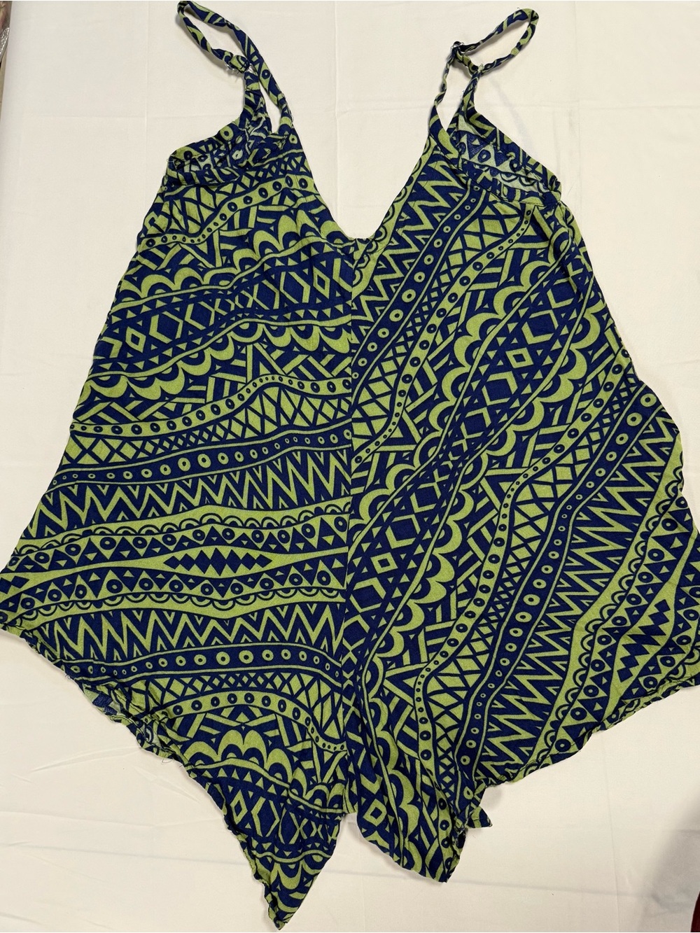 Hula Bay Hawaiian Tribal Print Romper Cover Up Blue Green Size S-5